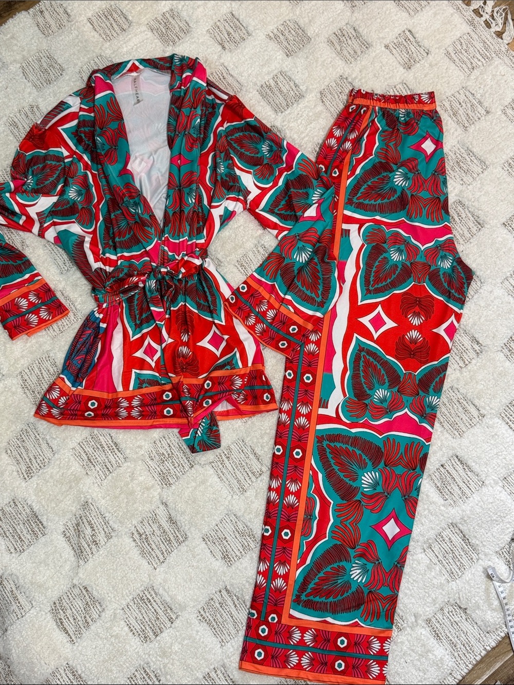 HALFHEART 2-Piece Printed Kimono & Wide-Leg Pants Set L Colorful Resort - Picture 2 of 9